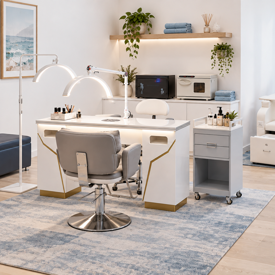 Coastal Pearl nail salon interior with white walls
