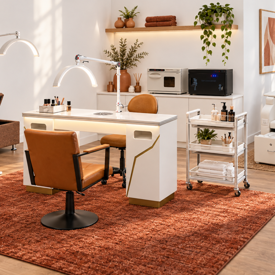 Terracotta Loft nail salon interior with white walls