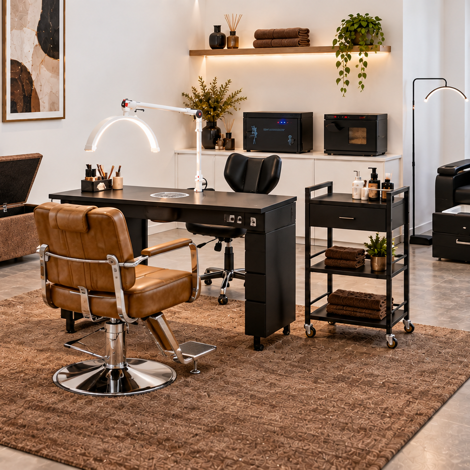 Mocha Contemporary nail salon interior with white walls