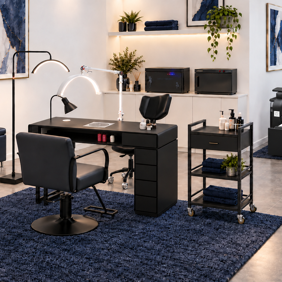 Midnight Navy nail salon interior with white walls