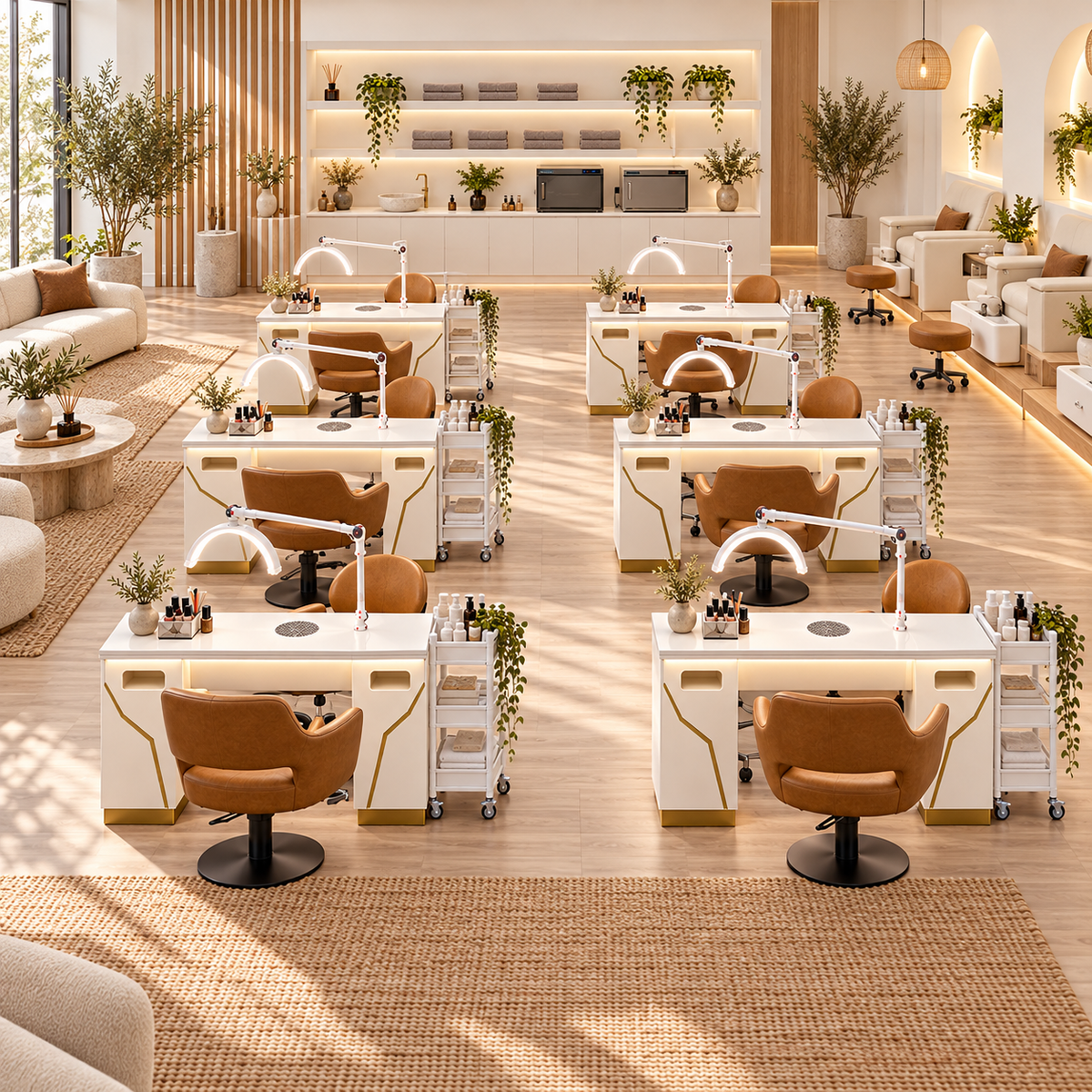 Japandi Spa commercial 4 to 10 station nail salon fitout package