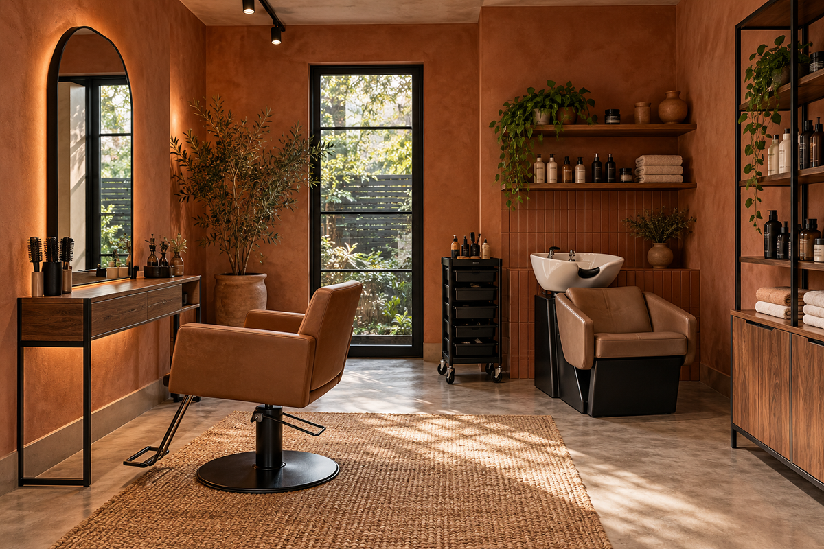 Terracotta Loft home-based 1-seat hair salon design concept
