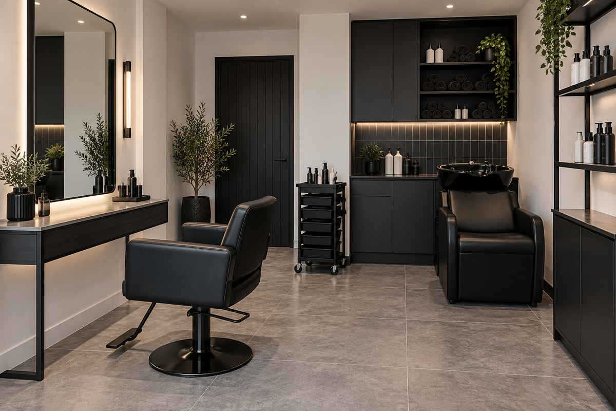 Urban Monochrome home-based 1-seat hair salon design concept