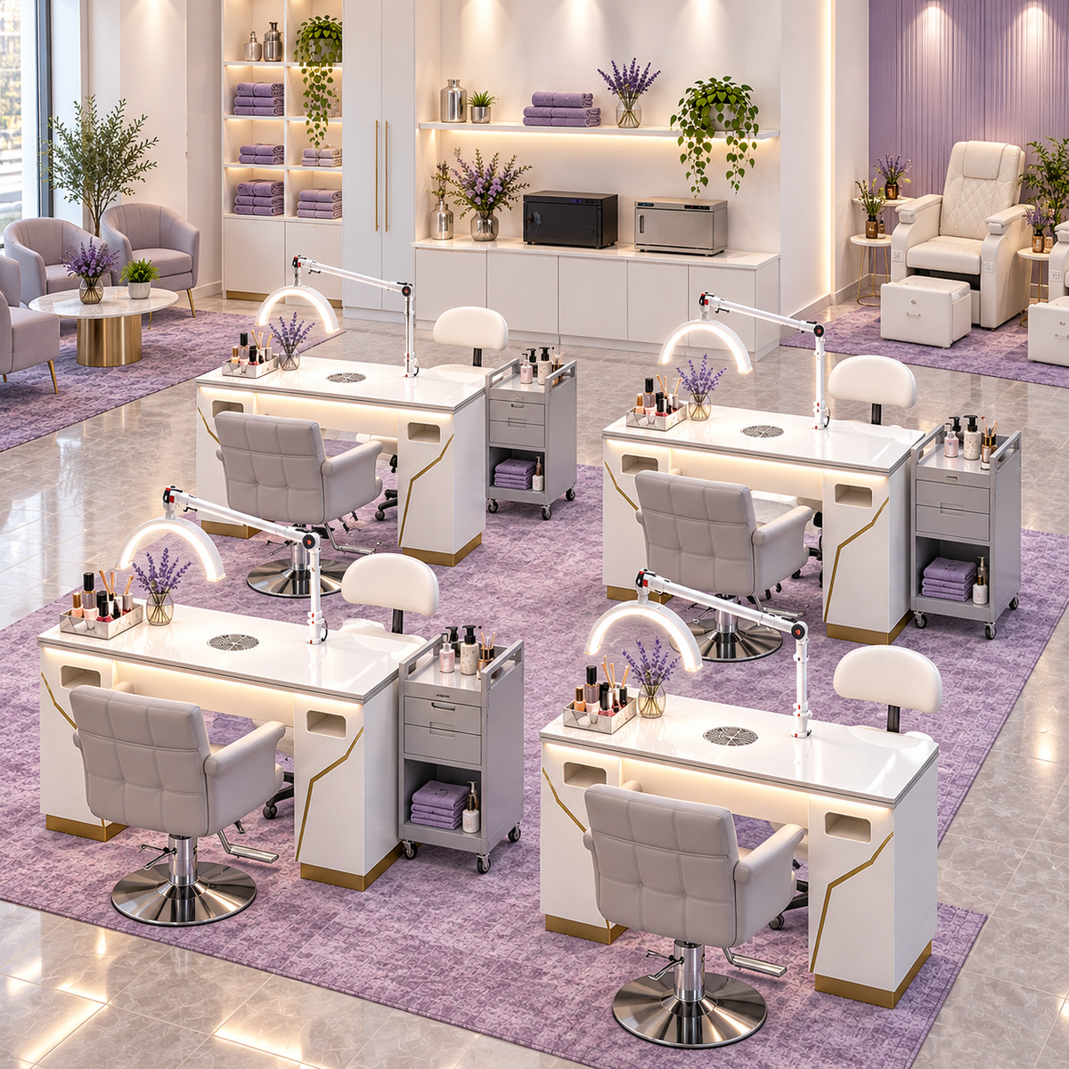 Lavender Silver 4 station nail salon fitout package