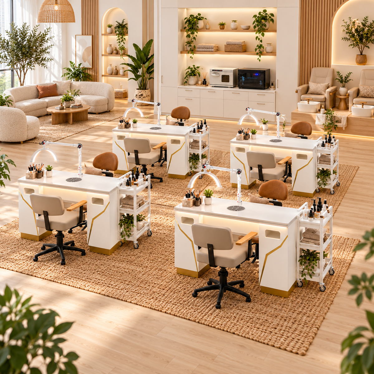 Organic Natural commercial 4 to 10 station nail salon fitout package