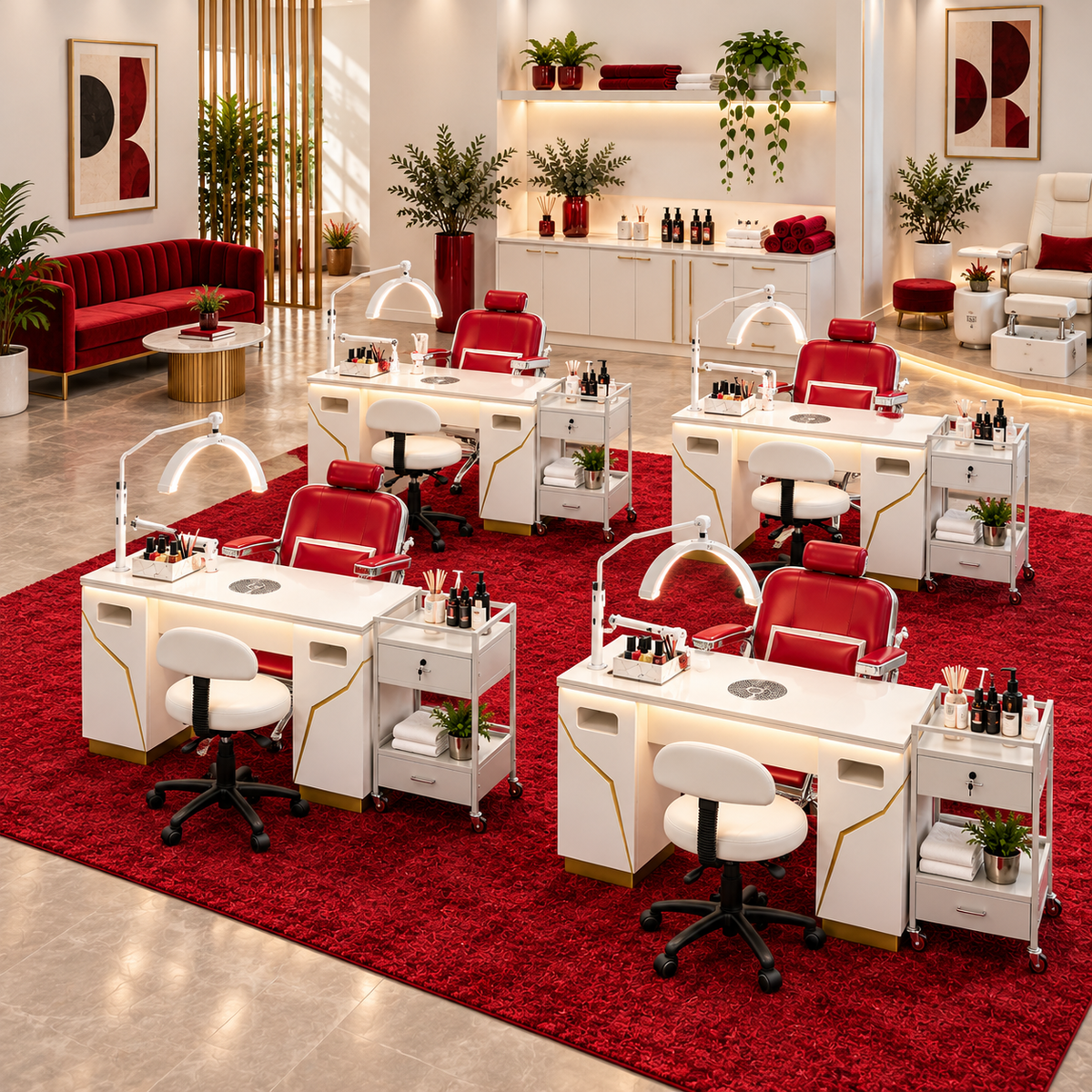 Retro Rouge 4 station nail salon fitout package