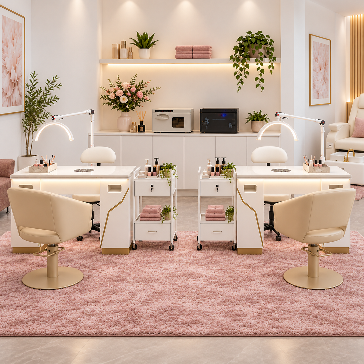 Soft Feminine 2 station nail salon fitout package