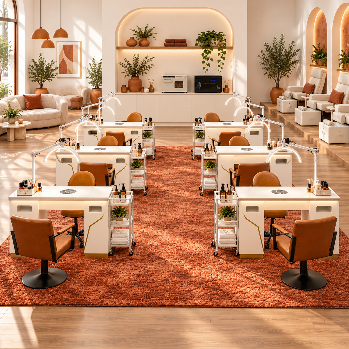 Terracotta Loft commercial 4 to 10 station nail salon fitout package
