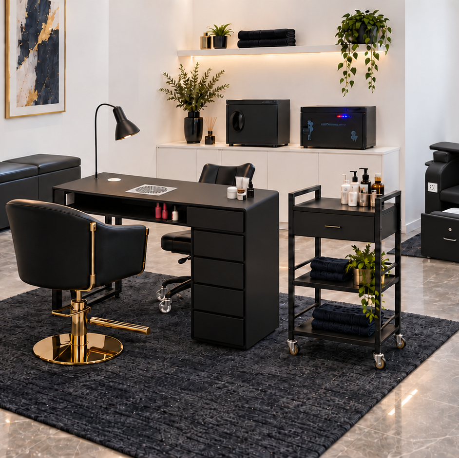 Luxury Boutique nail salon interior with white walls
