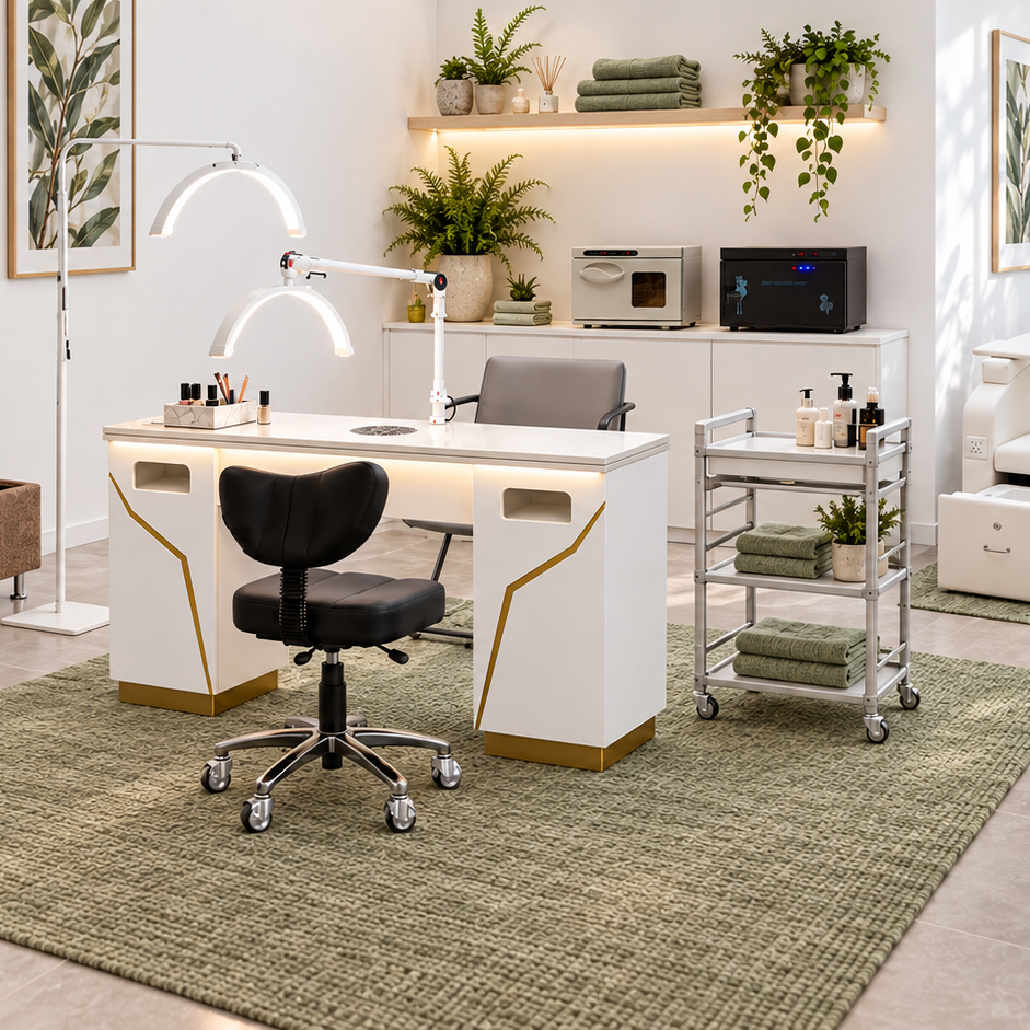 Botanical Sage nail salon interior with white walls