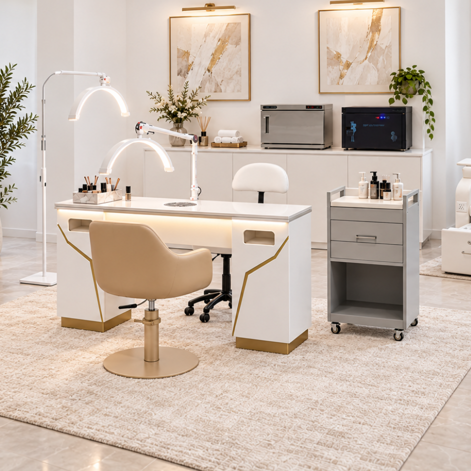 Champagne Gallery nail salon interior with white walls