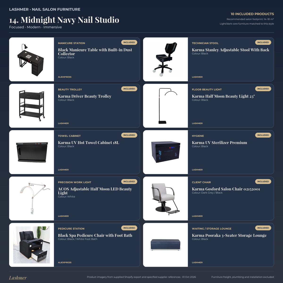 Midnight Navy nail salon package product board