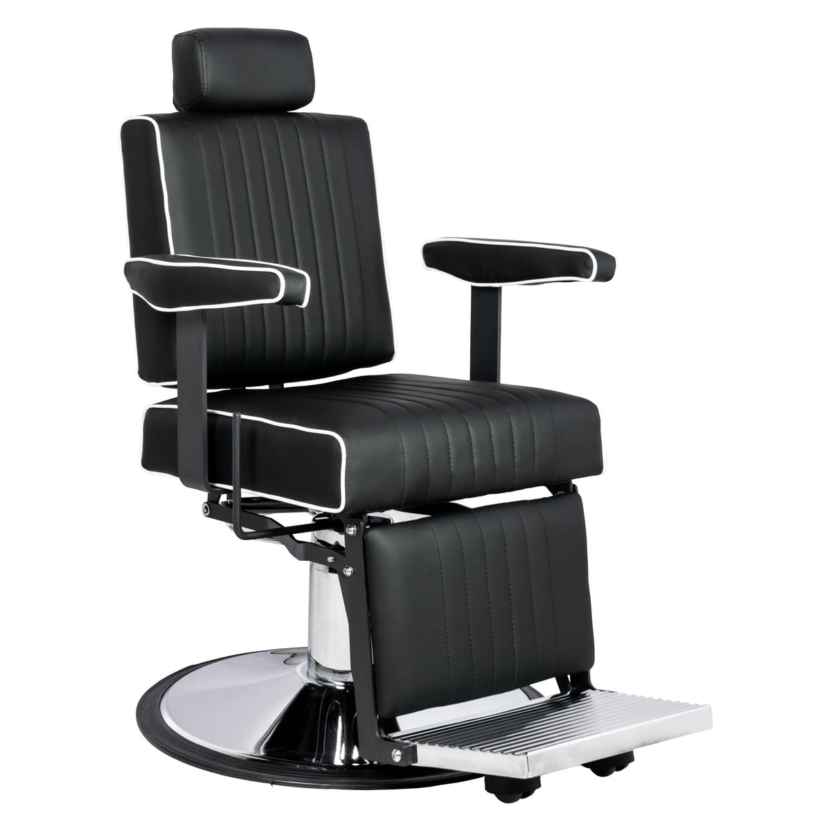 Karma Nerang Barber Chair Black & Chrome with White Piping