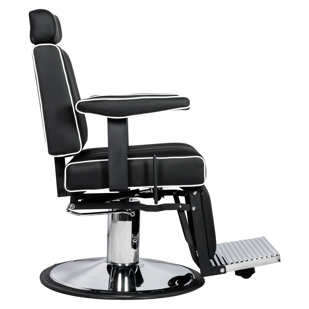 Karma Nerang Barber Chair Black & Chrome with White Piping