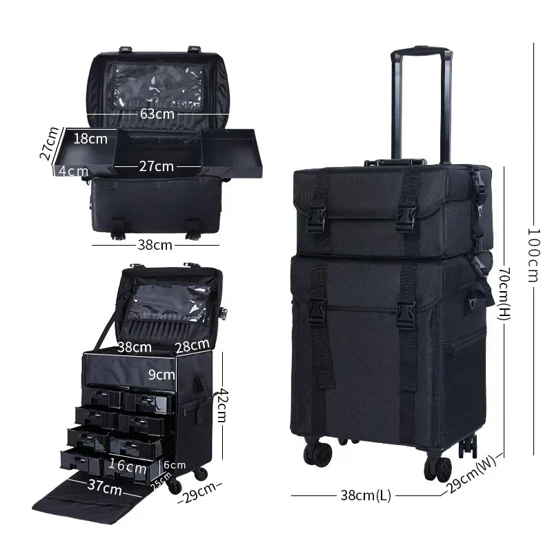 Karma Two Piece Black Nylon Salon Trolley Case with Draws & Shoulder Strap