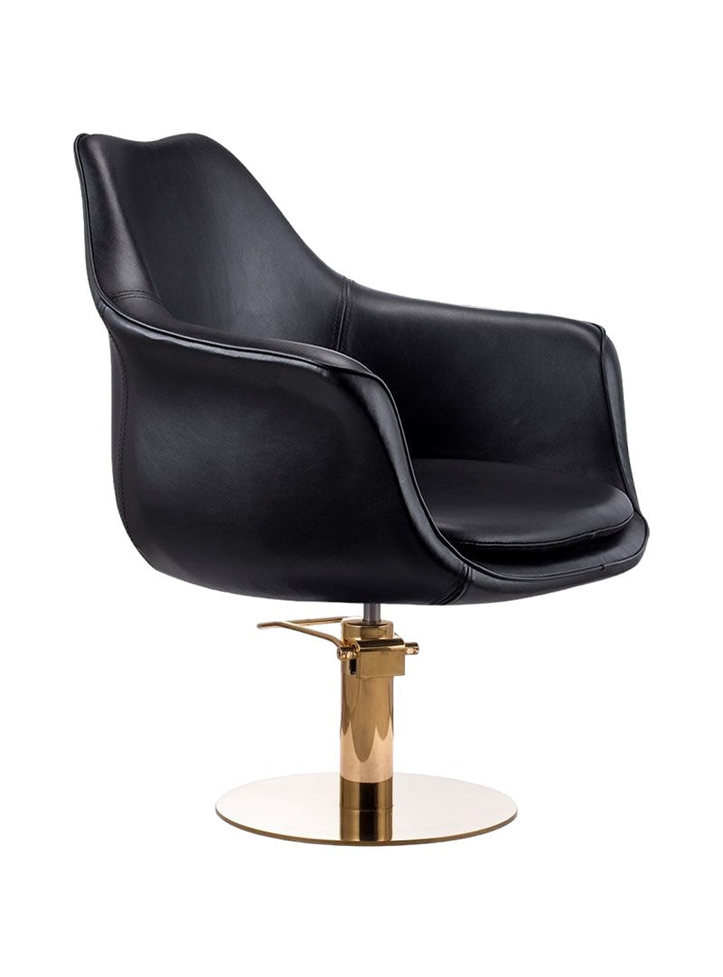 Karma Cronulla Salon Chair Black Vinyl With Gold Base & Pump 02050112