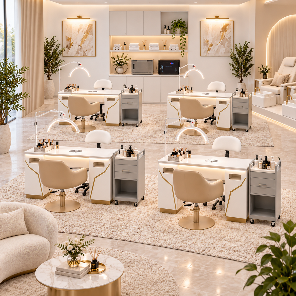 Champagne Gallery 4 station nail salon fitout package