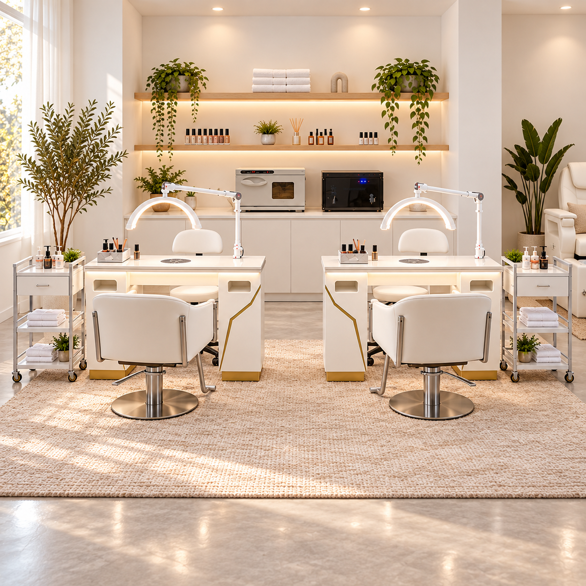 Warm Minimalist two-station nail salon fitout package