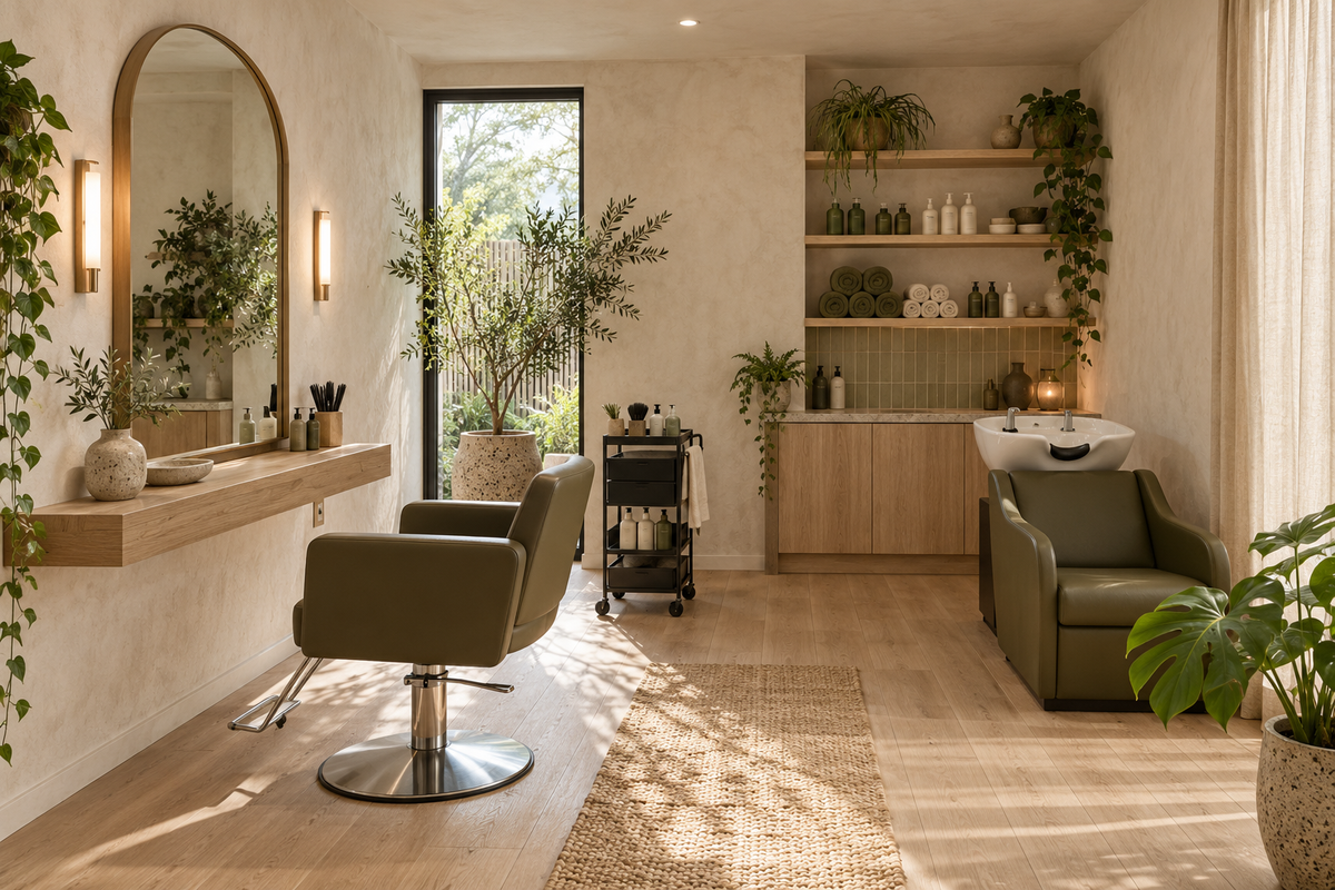 Organic Natural home-based 1-seat hair salon design concept