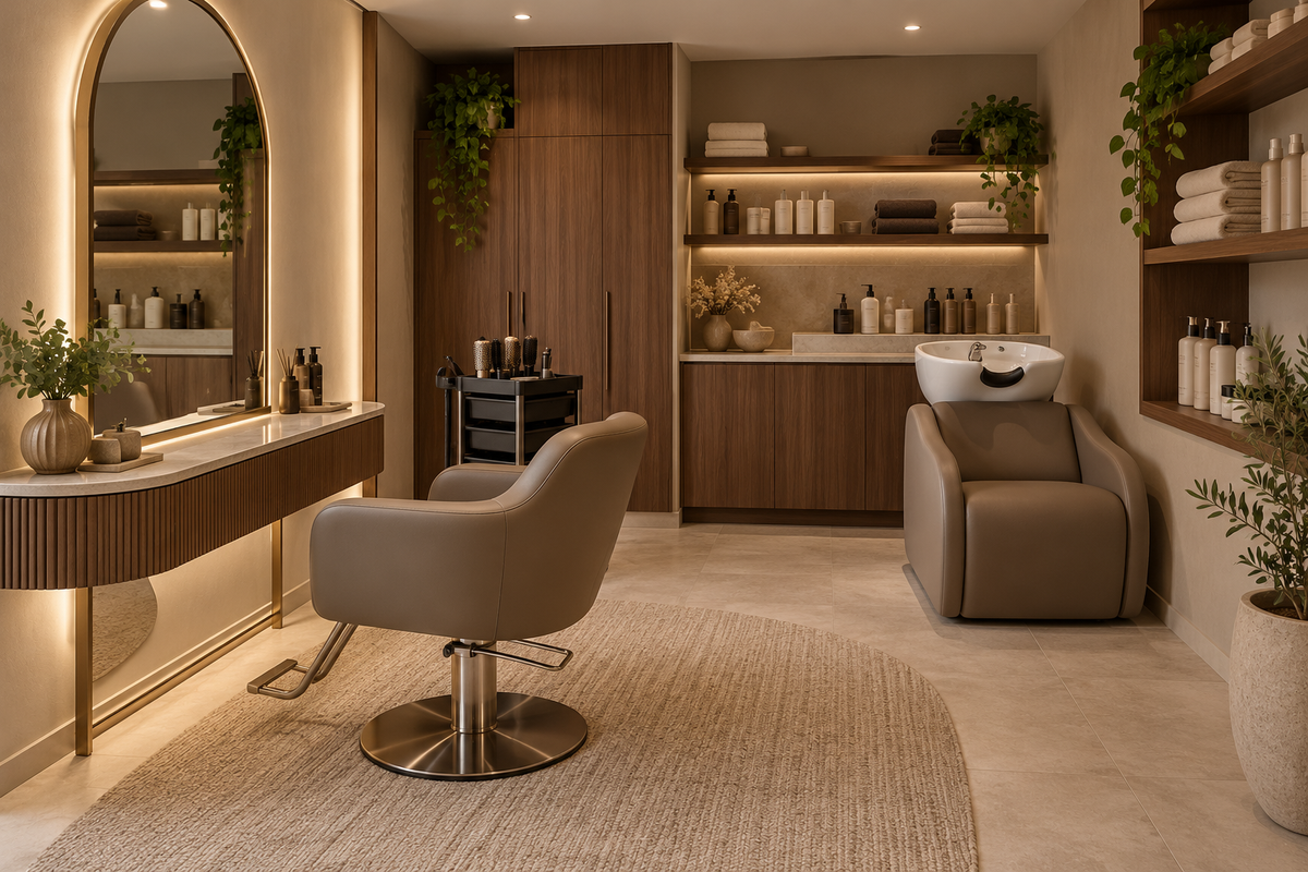 Mocha Contemporary home-based 1-seat hair salon design concept