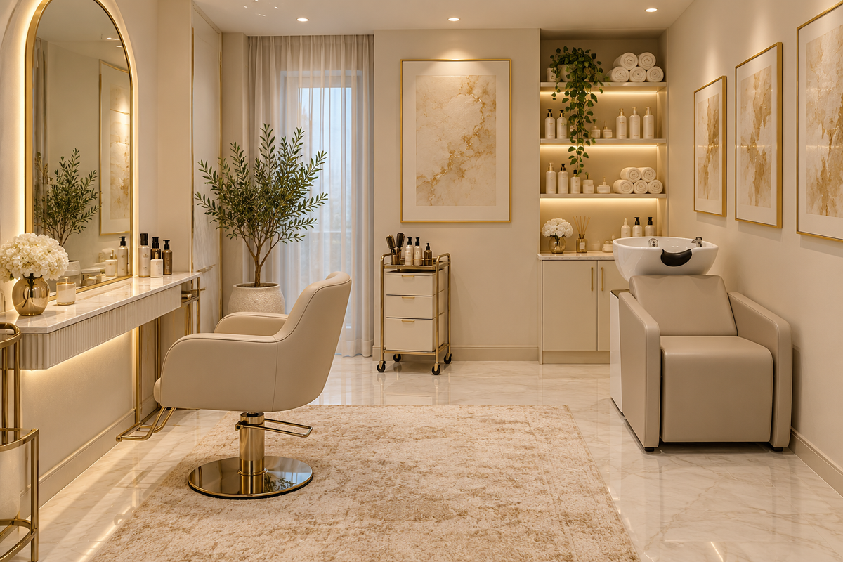 Champagne Gallery home-based 1-seat hair salon design concept