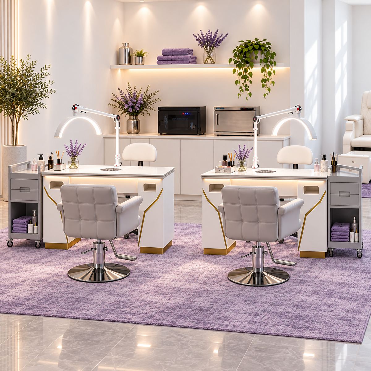 Lavender Silver 2 station nail salon fitout package