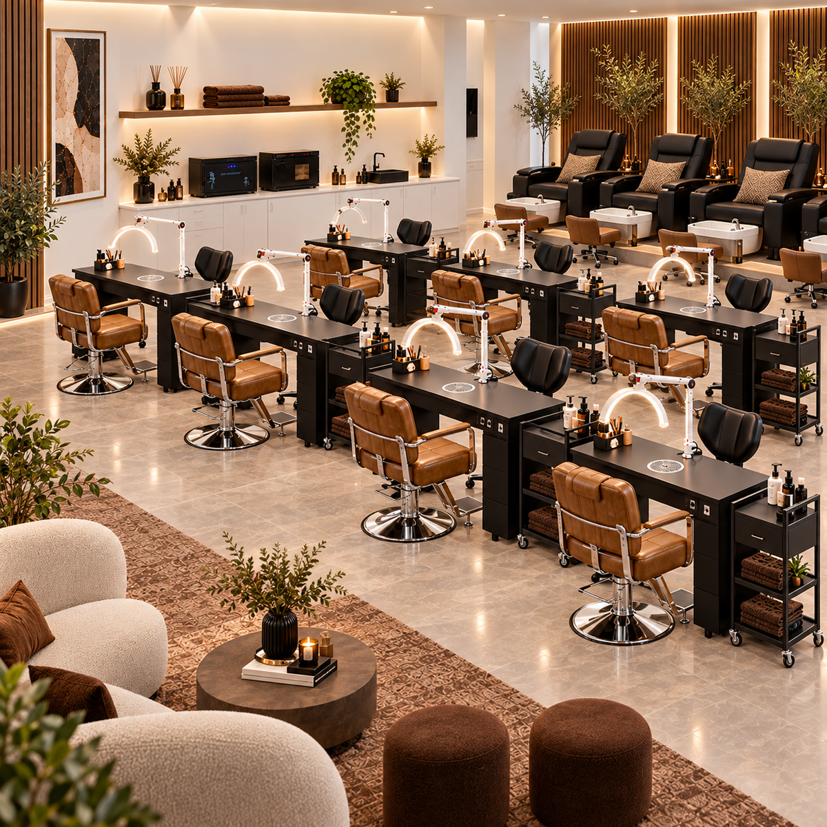 Mocha Contemporary commercial 4 to 10 station nail salon fitout package