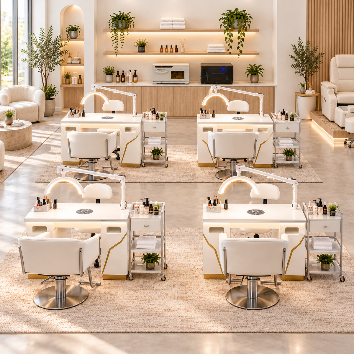 Warm Minimalist four-station nail salon fitout package