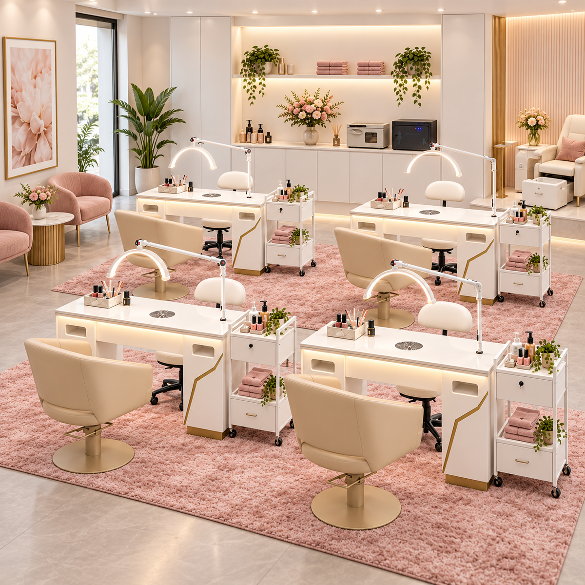 Soft Feminine 4 station nail salon fitout package