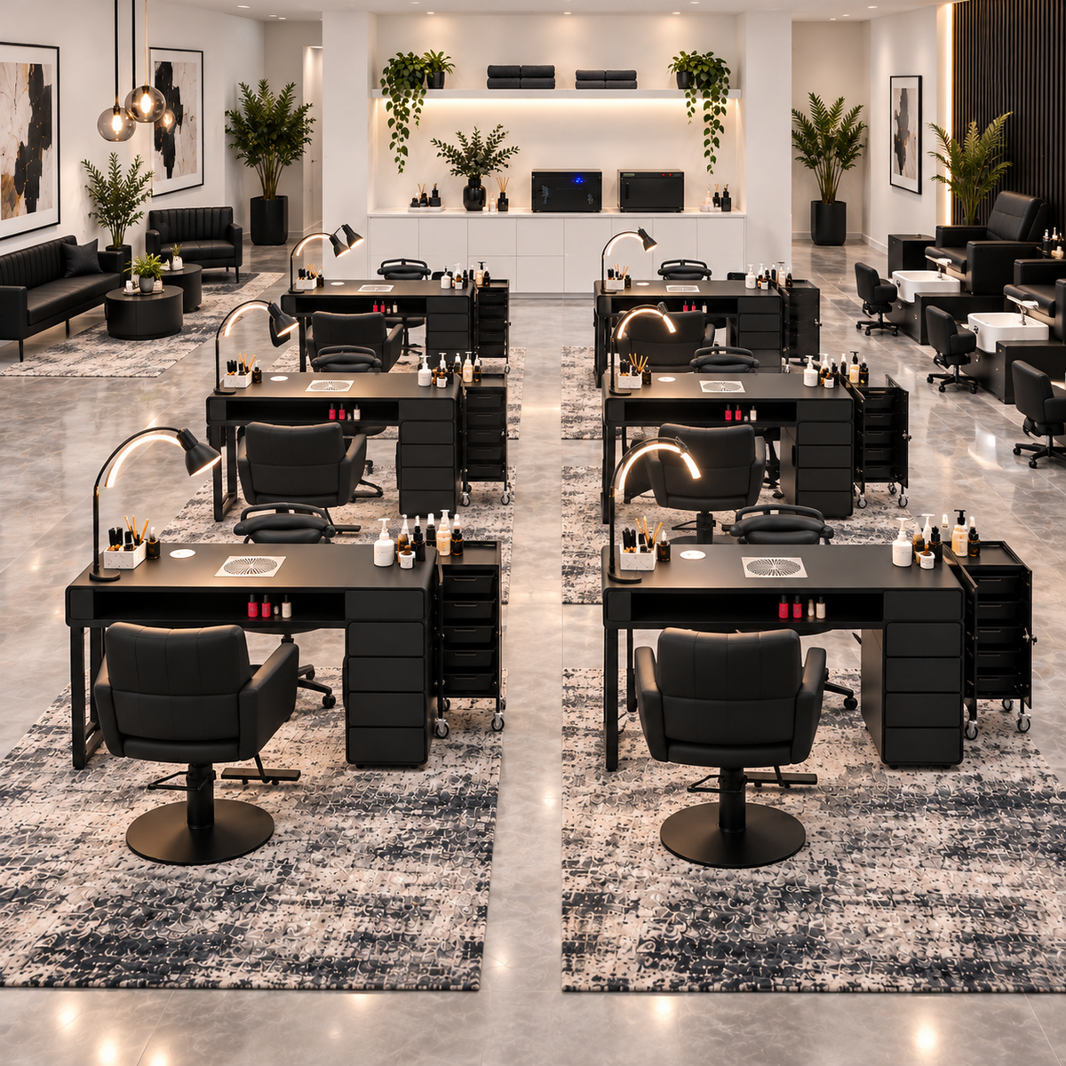 Urban Monochrome commercial 4 to 10 station nail salon fitout package